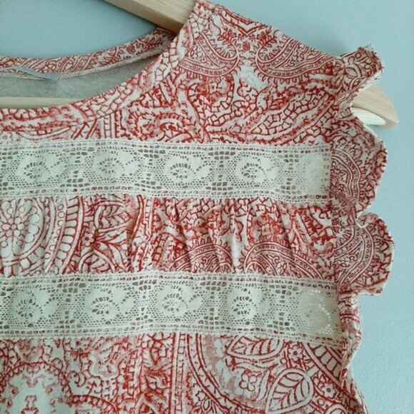 ZARA Floral Mandala Tank Top Lace Inserts Ruffle Detail Crewneck Sz S - Picture 4 of 9